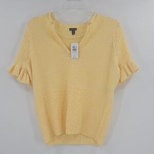 NWT Torrid Yellow Vegan Cashmere Pullover Sweater V-Neck Ruffle Sleeve Size 2X